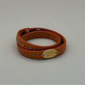 Fendi Selleria Orange Leather Double Wrap Bracelet with Gold Tone Hardware w/COA